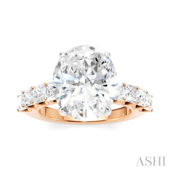 1 1/3 Ctw Oval Shape Princess and Round Cut Diamond Semi-Mount Engagement Ring in 14K Rose and White Gold