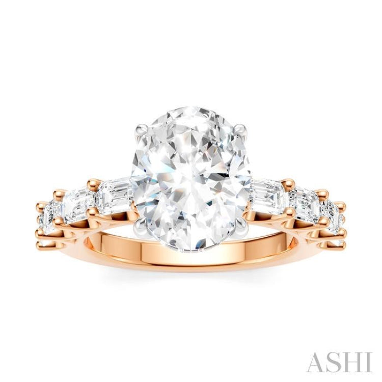 1 1/3 Ctw Oval Shape Emerald and Round Cut Diamond Semi-Mount Engagement Ring in 14K Rose and White Gold