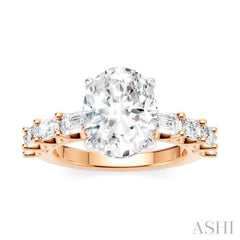 1 1/3 Ctw Oval Shape Emerald and Round Cut Diamond Semi-Mount Engagement Ring in 14K Rose and White Gold