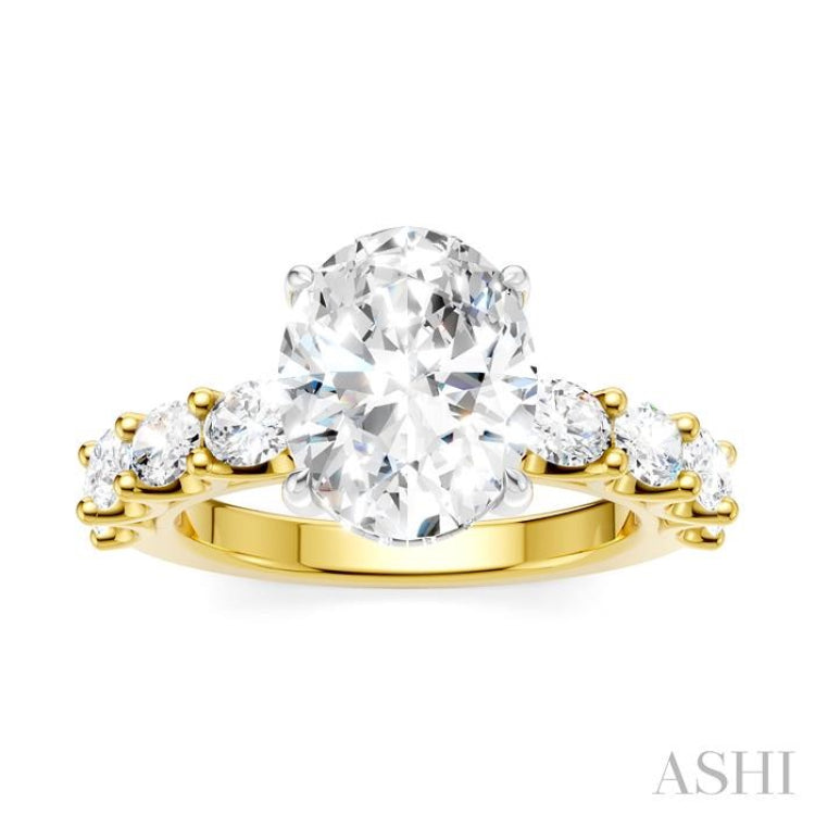 1 1/3 Ctw Oval Shape Oval and Round Cut Diamond Semi-Mount Engagement Ring in 14K Yellow and White Gold