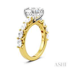 1 1/3 Ctw Oval Shape Oval and Round Cut Diamond Semi-Mount Engagement Ring in 14K Yellow and White Gold