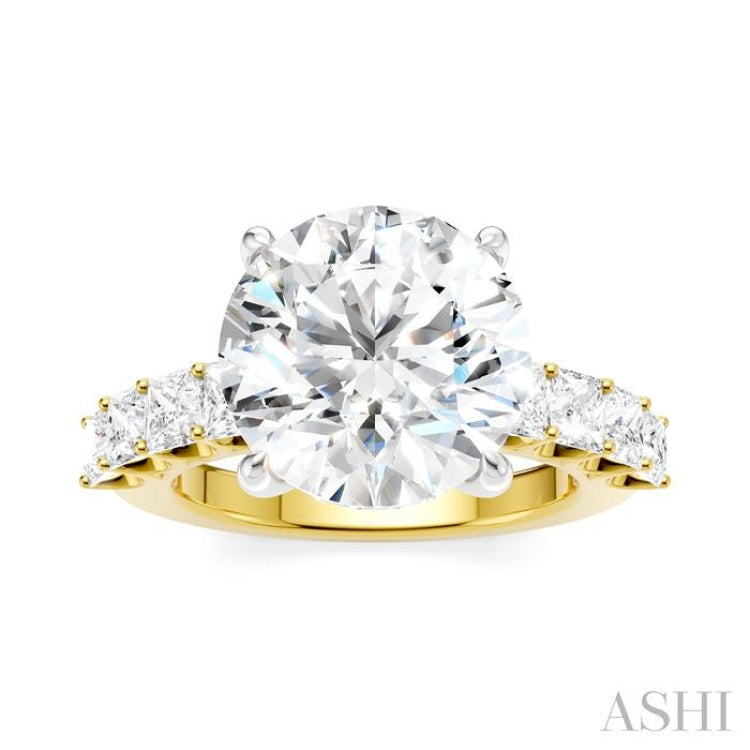 1 1/3 Ctw Round Shape Princess and Round Cut Diamond Semi-Mount Engagement Ring in 14K Yellow and White Gold
