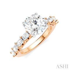 7/8 Ctw Round Shape Emerald and Round Cut Diamond Semi-Mount Engagement Ring in 14K Rose and White Gold