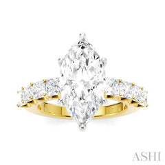 1 1/3 Ctw Marquise Shape Princess and Round Cut Diamond Semi-Mount Engagement Ring in 14K Yellow and White Gold