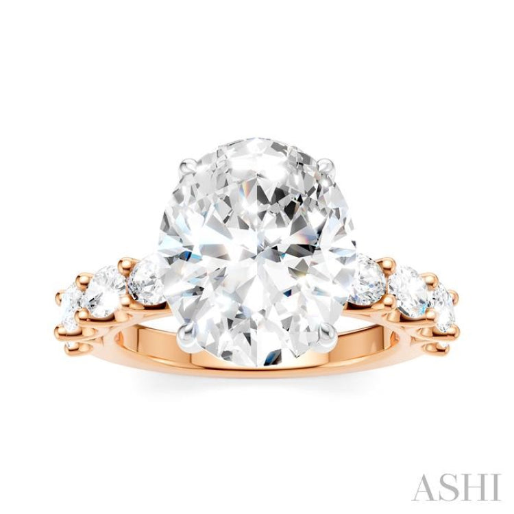 1 1/3 Ctw Oval Shape Oval and Round Cut Diamond Semi-Mount Engagement Ring in 14K Rose and White Gold