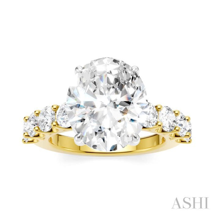 1 1/3 Ctw Oval Shape Round Cut Diamond Semi-Mount Engagement Ring in 14K Yellow and White Gold