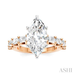 1 1/3 Ctw Marquise Shape Emerald and Round Cut Diamond Semi-Mount Engagement Ring in 14K Rose and White Gold