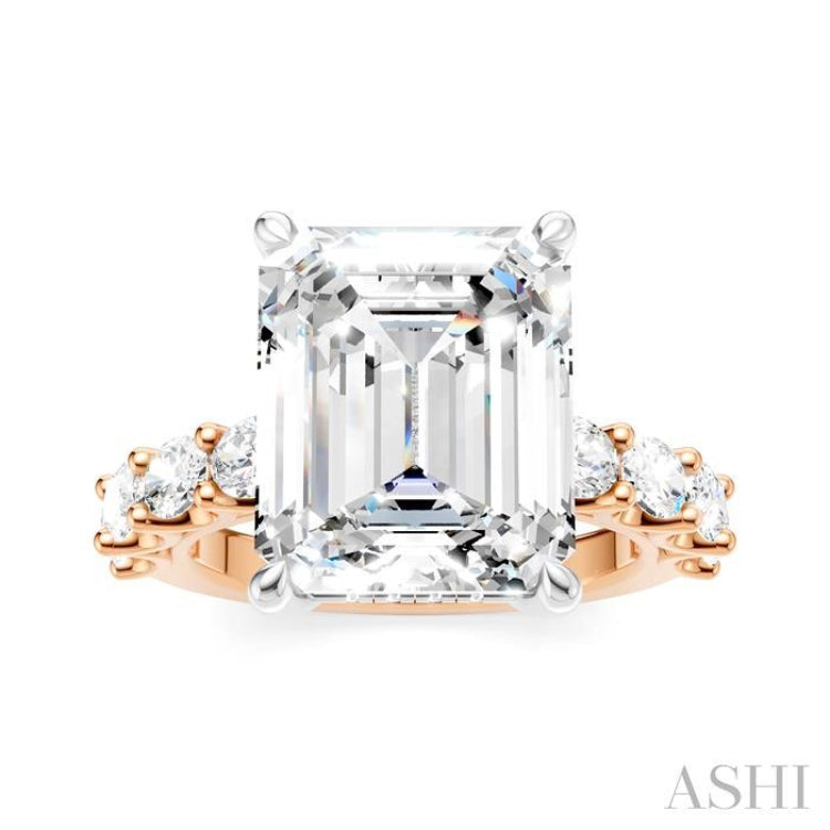 1 1/3 Ctw Emerald Shape Oval and Round Cut Diamond Semi-Mount Engagement Ring in 14K Rose and White Gold