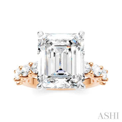 1 1/3 Ctw Emerald Shape Oval and Round Cut Diamond Semi-Mount Engagement Ring in 14K Rose and White Gold