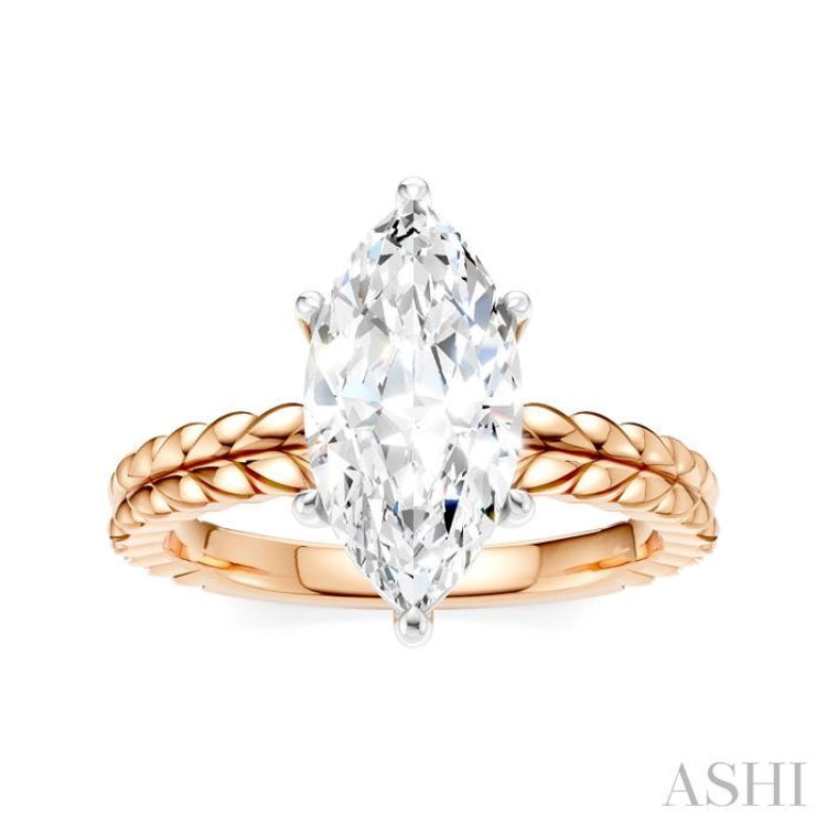 1/10 Ctw Marquise Shape Round Cut Diamond Semi-Mount Engagement Ring in 14K Rose and White Gold