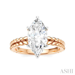 1/10 Ctw Marquise Shape Round Cut Diamond Semi-Mount Engagement Ring in 14K Rose and White Gold