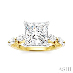 1 Ctw Princess Shape Marquise and Round Cut Diamond Semi-Mount Engagement Ring in 14K Yellow and White Gold