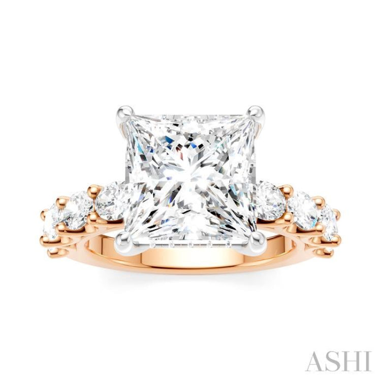 1 1/3 Ctw Princess Shape Oval and Round Cut Diamond Semi-Mount Engagement Ring in 14K Rose and White Gold