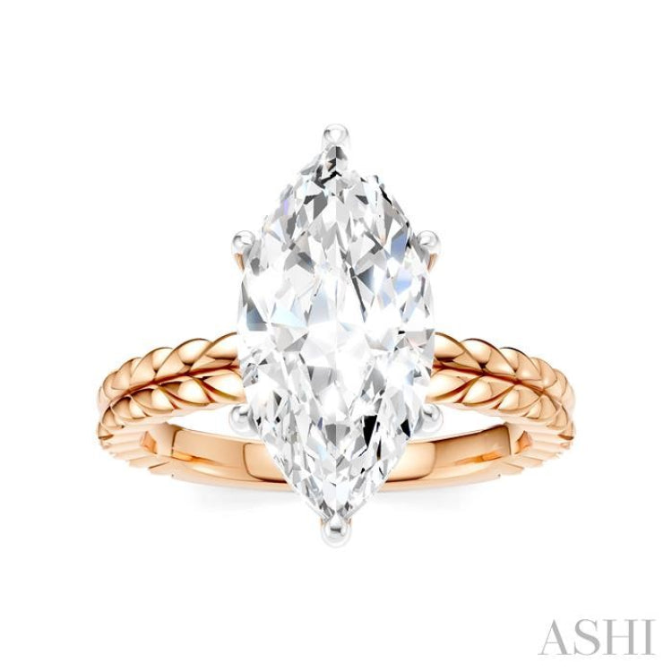 1/10 Ctw Marquise Shape Round Cut Diamond Semi-Mount Engagement Ring in 14K Rose and White Gold