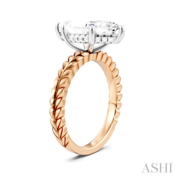 1/10 Ctw Marquise Shape Round Cut Diamond Semi-Mount Engagement Ring in 14K Rose and White Gold
