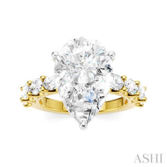 1 1/3 Ctw Pear Shape Oval and Round Cut Diamond Semi-Mount Engagement Ring in 14K Yellow and White Gold