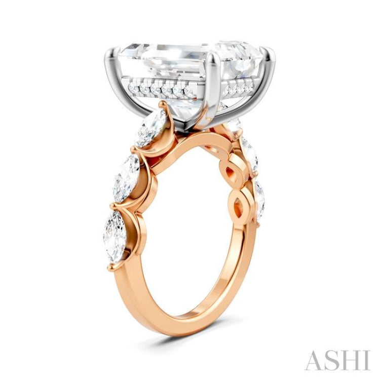 1 Ctw Emerald Shape Marquise and Round Cut Diamond Semi-Mount Engagement Ring in 14K Rose and White Gold