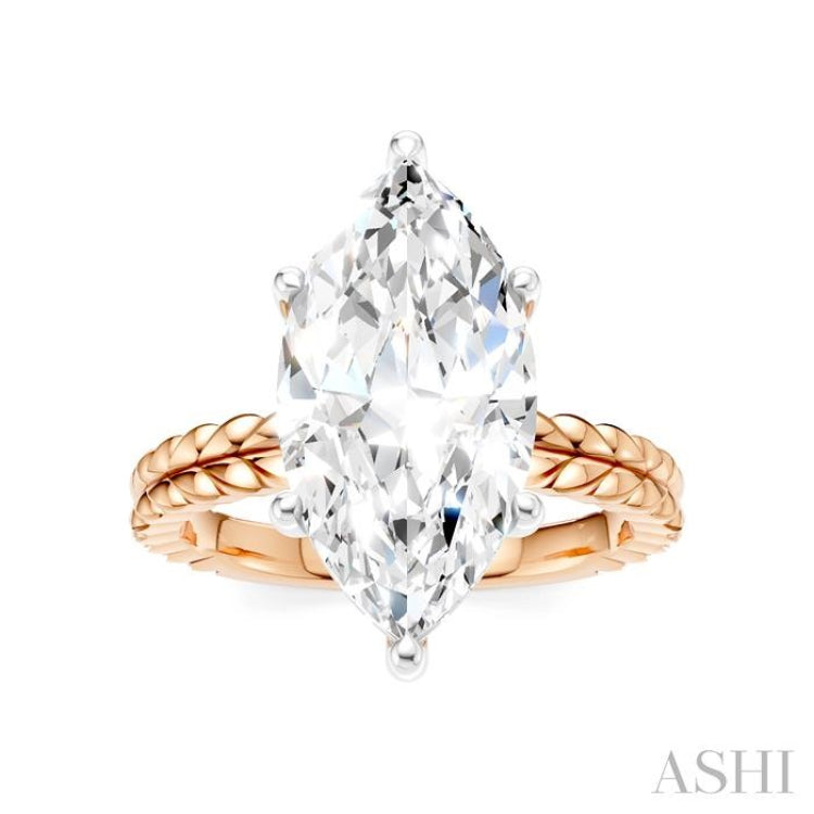 1/8 Ctw Marquise Shape Round Cut Diamond Semi-Mount Engagement Ring in 14K Rose and White Gold