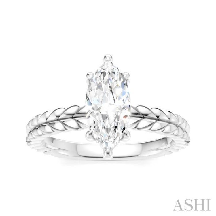 1/20 Ctw Marquise Shape Round Cut Diamond Semi-Mount Engagement Ring in 14K White Gold