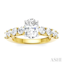 7/8 Ctw Oval Shape Round Cut Diamond Semi-Mount Engagement Ring in 14K Yellow and White Gold