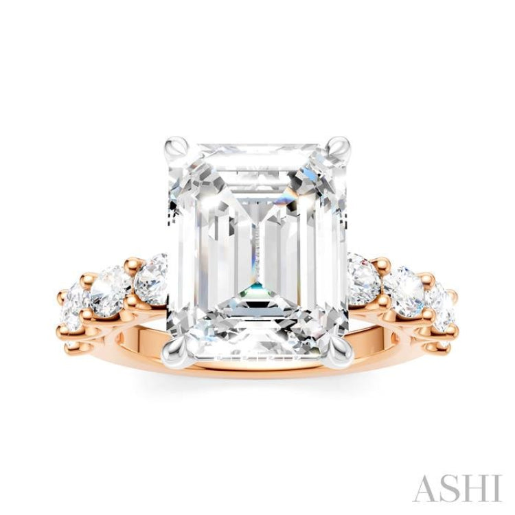 1 1/3 Ctw Emerald Shape Oval and Round Cut Diamond Semi-Mount Engagement Ring in 14K Rose and White Gold