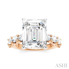 1 1/3 Ctw Emerald Shape Oval and Round Cut Diamond Semi-Mount Engagement Ring in 14K Rose and White Gold