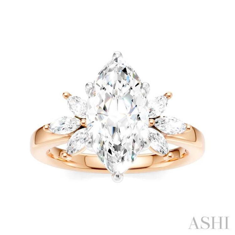 1/2 Ctw Akari Marquise and Round Cut Diamond Semi-Mount Engagement Ring in 14K Rose and White Gold