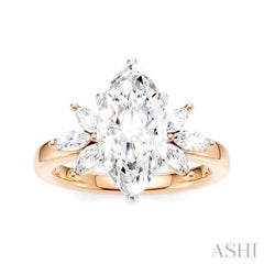 1/2 Ctw Akari Marquise and Round Cut Diamond Semi-Mount Engagement Ring in 14K Rose and White Gold