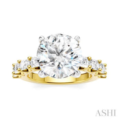 1 1/3 Ctw Round Shape Emerald and Round Cut Diamond Semi-Mount Engagement Ring in 14K Yellow and White Gold