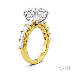 1 1/3 Ctw Round Shape Emerald and Round Cut Diamond Semi-Mount Engagement Ring in 14K Yellow and White Gold