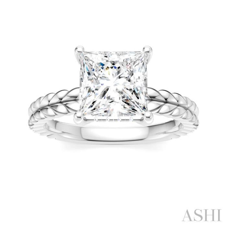 1/10 Ctw Princess Shape Round Cut Diamond Semi-Mount Engagement Ring in 14K White Gold