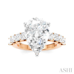 1 1/3 Ctw Pear Shape Princess and Round Cut Diamond Semi-Mount Engagement Ring in 14K Rose and White Gold