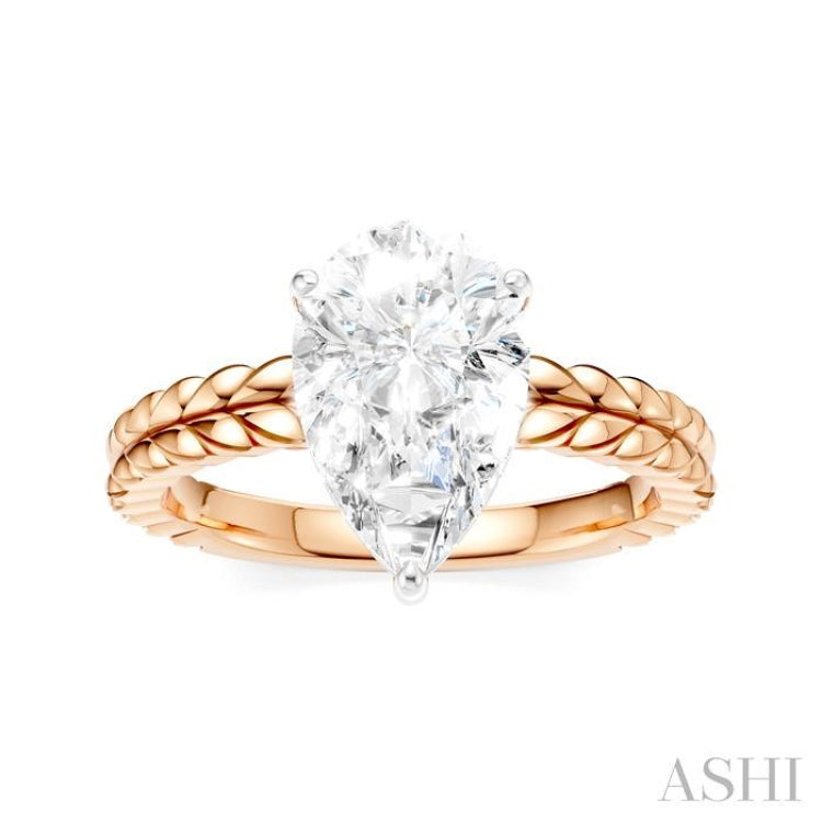 1/10 Ctw Pear Shape Round Cut Diamond Semi-Mount Engagement Ring in 14K Rose and White Gold