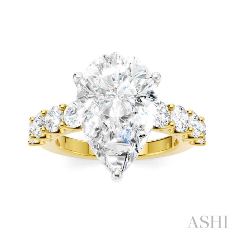 1 1/3 Ctw Pear Shape Round Cut Diamond Semi-Mount Engagement Ring in 14K Yellow and White Gold