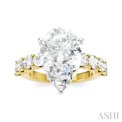 1 1/3 Ctw Pear Shape Round Cut Diamond Semi-Mount Engagement Ring in 14K Yellow and White Gold
