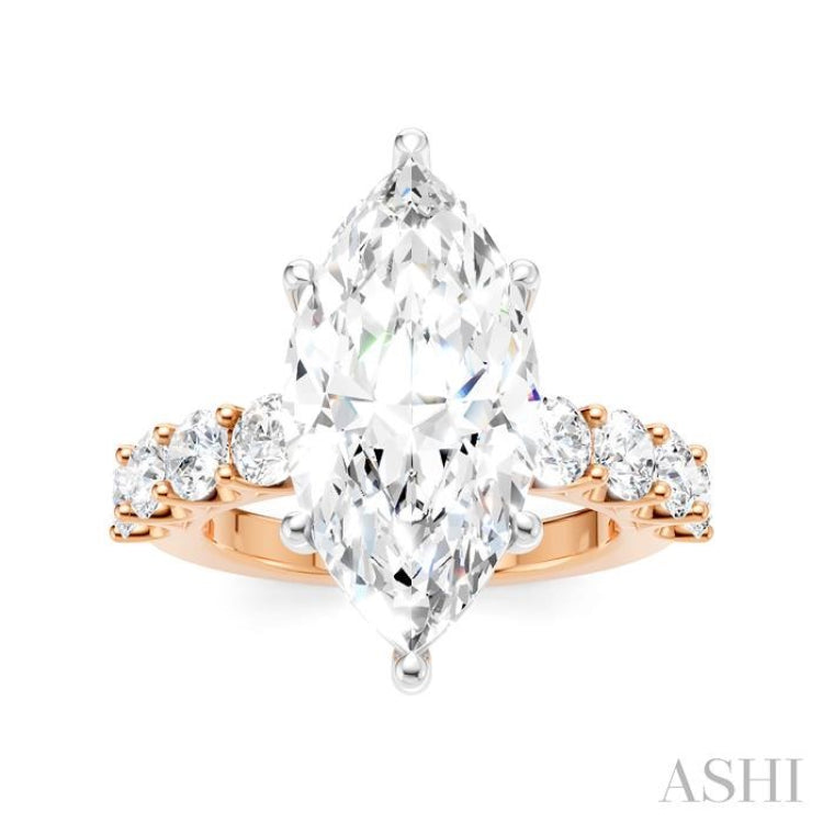 1 1/3 Ctw Marquise Shape Round Cut Diamond Semi-Mount Engagement Ring in 14K Rose and White Gold