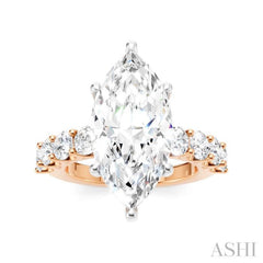 1 1/3 Ctw Marquise Shape Round Cut Diamond Semi-Mount Engagement Ring in 14K Rose and White Gold