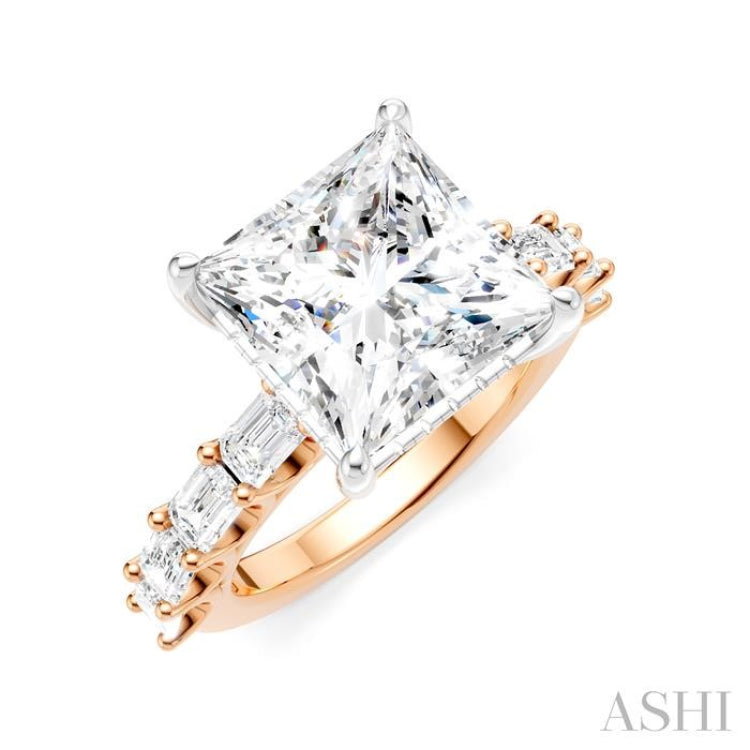1 3/8 Ctw Princess Shape Emerald and Round Cut Diamond Semi-Mount Engagement Ring in 14K Rose and White Gold
