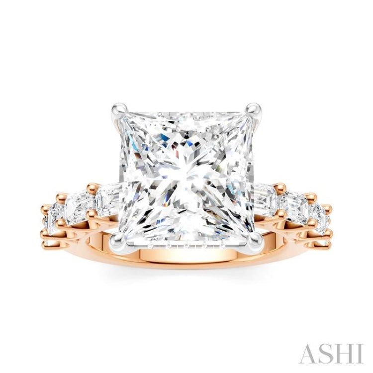 1 3/8 Ctw Princess Shape Emerald and Round Cut Diamond Semi-Mount Engagement Ring in 14K Rose and White Gold