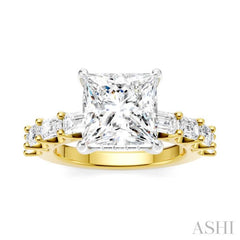 1 1/3 Ctw Princess Shape Emerald and Round Cut Diamond Semi-Mount Engagement Ring in 14K Yellow and White Gold