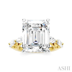 1 Ctw Emerald Shape Marquise and Round Cut Diamond Semi-Mount Engagement Ring in 14K Yellow and White Gold