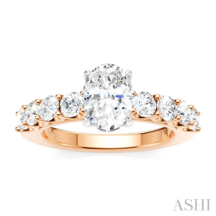 7/8 Ctw Oval Shape Round Cut Diamond Semi-Mount Engagement Ring in 14K Rose and White Gold