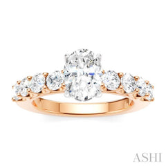 7/8 Ctw Oval Shape Round Cut Diamond Semi-Mount Engagement Ring in 14K Rose and White Gold