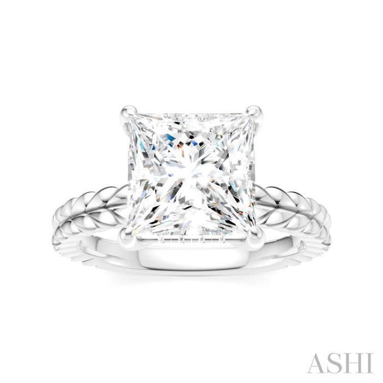 1/10 Ctw Princess Shape Round Cut Diamond Semi-Mount Engagement Ring in 14K White Gold
