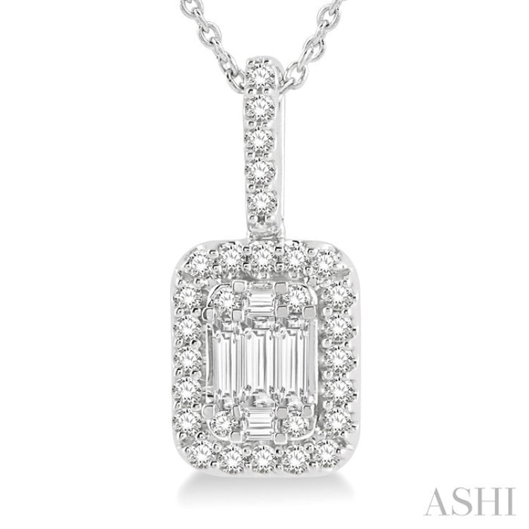 1/2 Ctw Baguette & Round Cut Fusion Diamond Pendant With Chain in 14K White Gold
