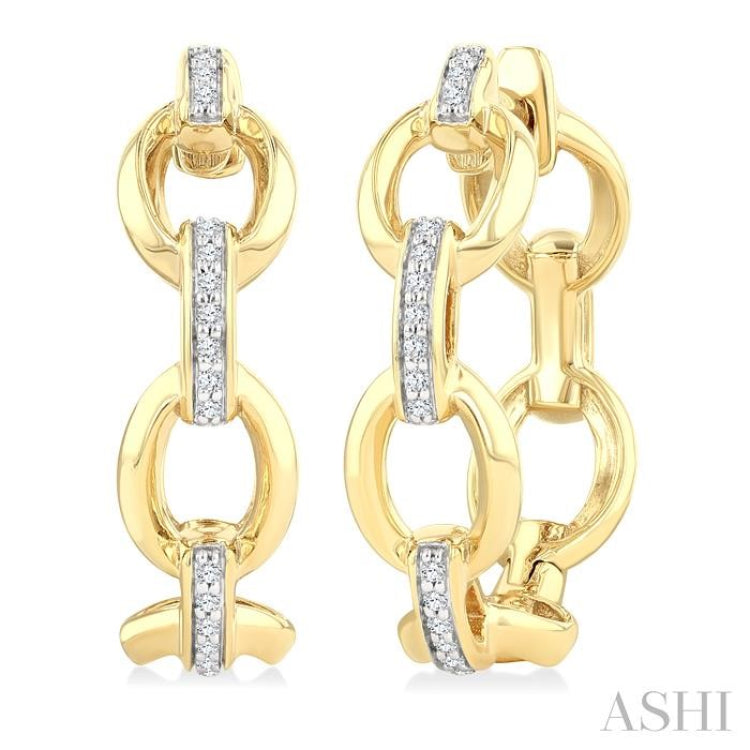 1/10 Ctw Bold Open Window Oval Shaped Round Cut Diamond Fashion Hoop Earring in 10K Yellow Gold