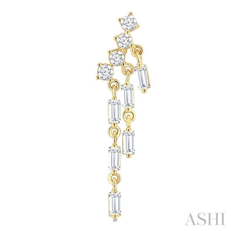 3/4 Ctw Mini Chandelier Baguette and Round Cut Diamond Fashion Long Earring in 14K Yellow Gold