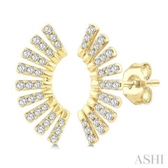1/3 Ctw Bar-Shaped Accent Arc Round Cut Diamond Fashion Ear Climber in 14K Yellow Gold