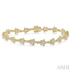 1 1/5 Ctw Flower and Marquise Link Diamond Bracelet in 14K Yellow Gold