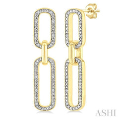 1/10 Ctw Bold Paperclip Round Cut Diamond Fashion Earring in Yellow Gold Vermeil